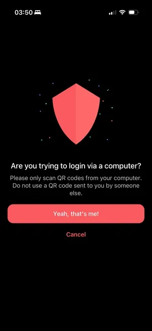 Mobile confirmation screen